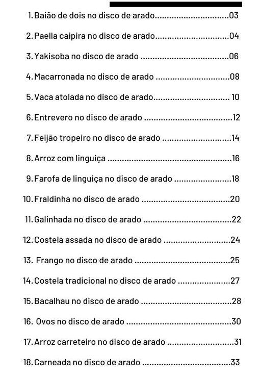 Preparação para variar as receitas no disco de arado
